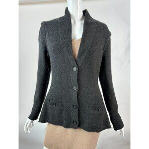 Magaschoni Cashmere Button Front Cardigan With Peplum Hem & Puff Sleeves - Gray